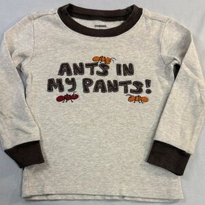 Gymboree - 2T Long Sleeve Tee - Light Gray with Dark Brown Trim